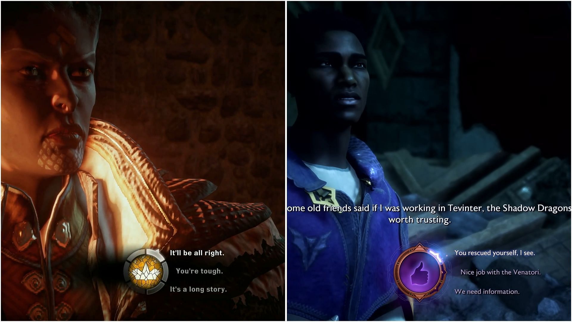 Stills of Bioware's Dialogue Wheel (Images via Youtube/@dragonage)